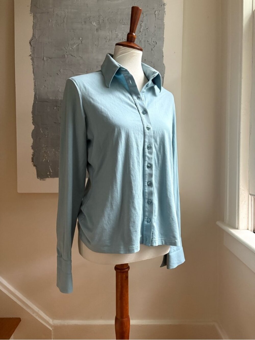 Anne Fontaine Nuage Pima Cotton Aqua Shirt Size 12